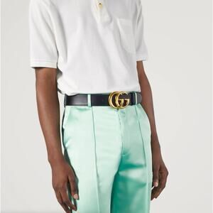 GUCCI GG Marmont Wide Leather Belt With Buckle Gold Sz 100 / 40